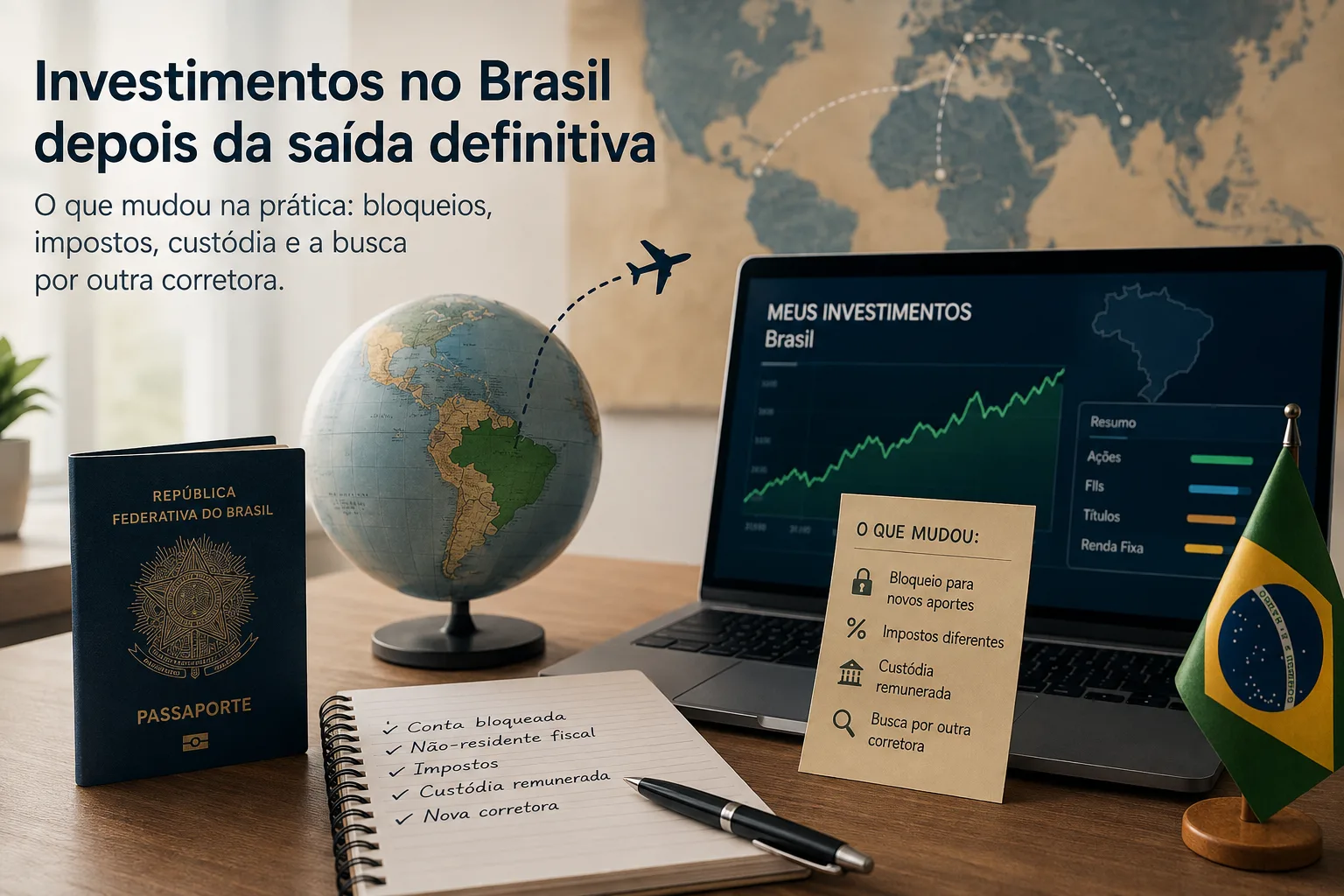 Ilustração sobre investimentos no Brasil depois da saída definitiva e mudança para o exterior